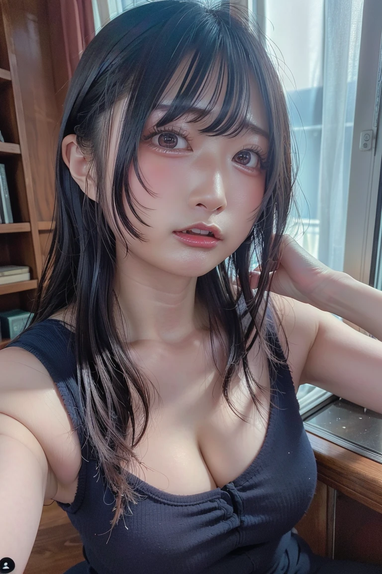 masterpiece, hinata\(boruto\), 1girl, mature women, (((red floral kimono with spaghetti strap top))), (((selfie))), (((Close-up photo))), (((cleavage))), (((Closed Clothing))), ((((big breasts))), (((big round breasts))), (((round breasts))), (((extremely heavy breasts))), (((Colossal tits))), (((heavy breasts))), (((plump breasts))), (((perfect breasts))), (shy face), detailed lips, beautiful face, blush, (pink lips), (((long hair))), white eyes, gentle gaze, smile, super realistic, detailed, realistic face and body, realistic hair, realistic eyes, realistic nose, realistic lips, seductive pose, (((straight bangs))), (dark blue hair), 28 year old girl