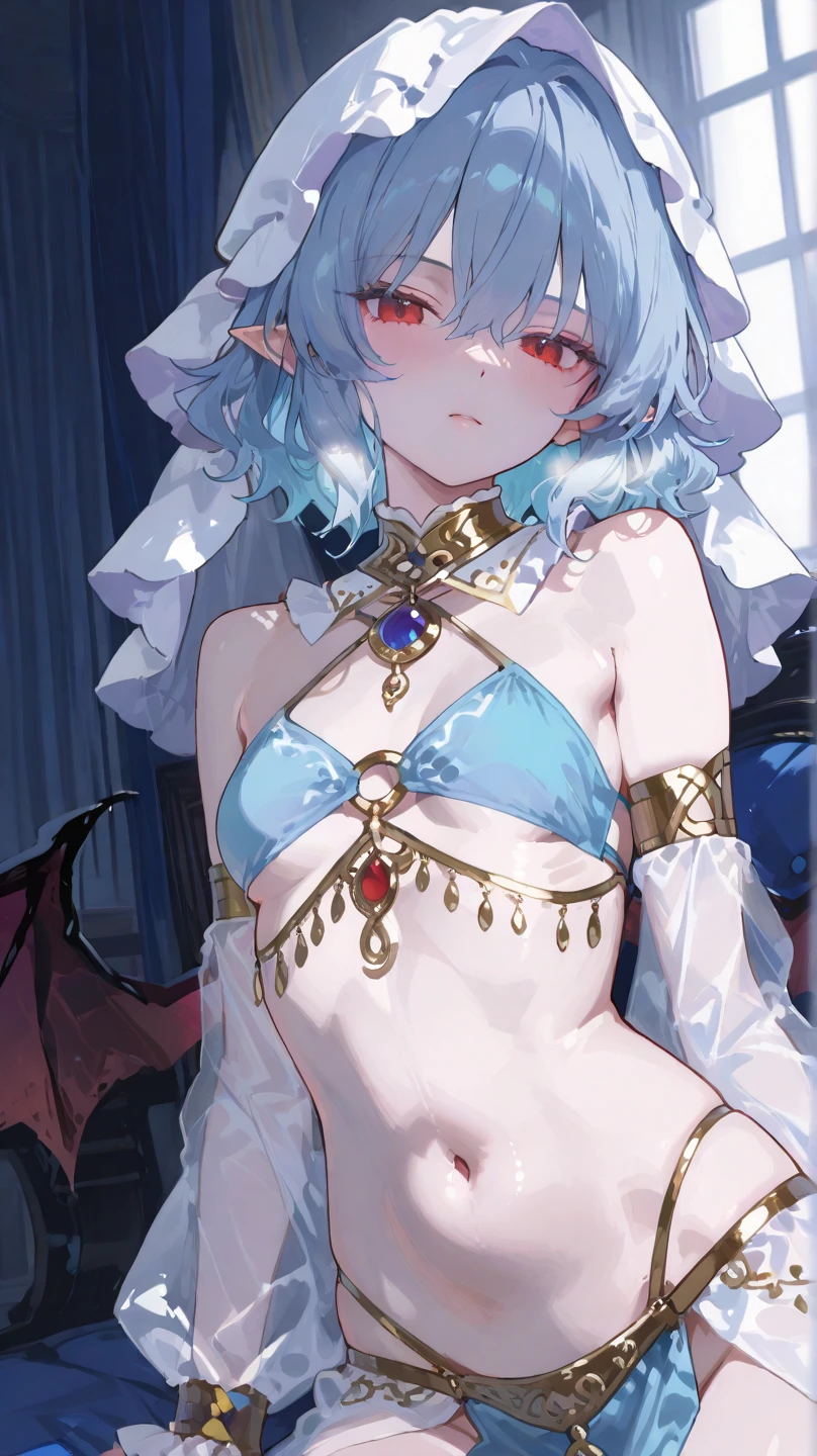 moody lighting, beautiful elf woman, (platinum blue hair), ((very long hair)), perfect face, innocent smile, (red eyes), (naked), (petite), (slender), ((tiny chest)), ((18 years old)), skindentation, extreme detail, attractive oval face, pink lips, pink nipples, glossy skin, detailed hair, face focus, close-up chest, gold ornamental necklace, earrings, (1 girl), blush, embarrassed expression, forward pose,