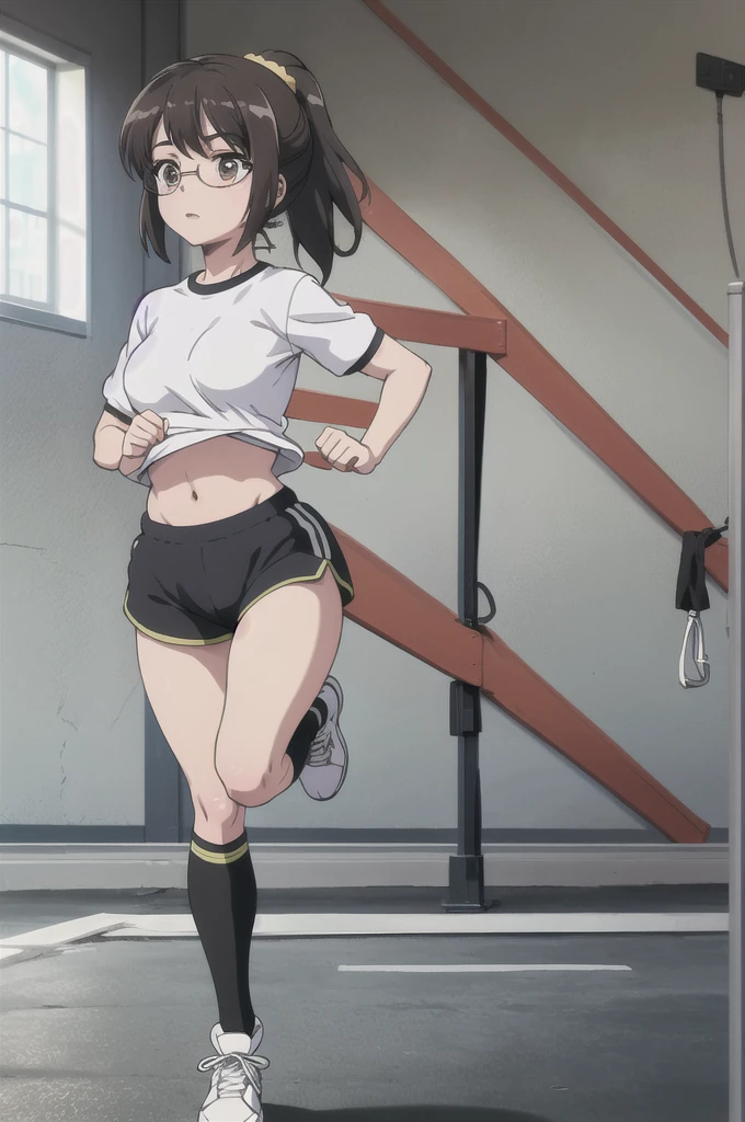 At the gym、exercise、Fitness、spats、training、Showing panties、Girl、Girl、Short、Younger、Lower school year、Baby Face、Both eyes open、flat chest、fine、Innocence、Glaring、Dynamic Angle、Sweat、sports、Equipment、Wearing clothes、There are a few people behind
