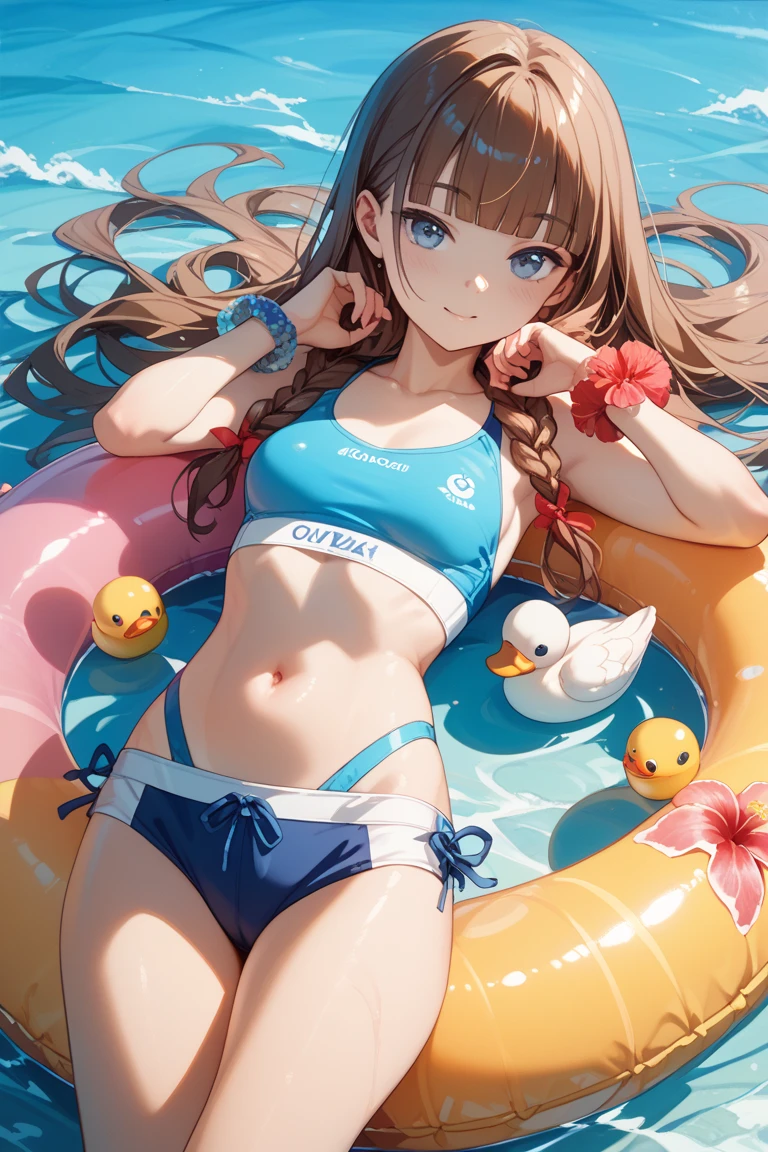 Outrageous resolution、hight resolution、(​masterpiece:1.4)、ultra-detailliert、1girl in、Calm sea、delighted expression、kindly smile、Face up、Install a magic barrier、Floating hair、spaces、The bikini、floating、 --v 6