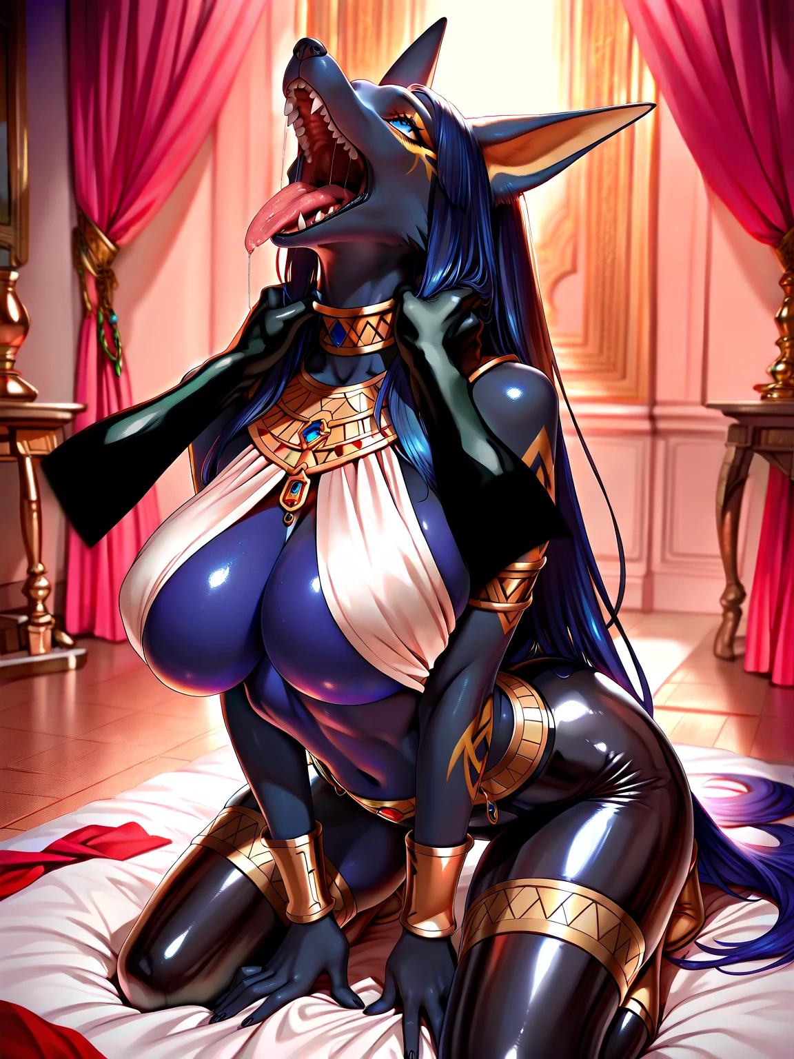 in egyptian throne room, by slug_(artist), by discordthege, by bebebebebe, by sabrotiger, by spuydjeks, by spikedmauler, by moonrick, anthro, Bald, Cross eyed, mad, angry, sharp teeth, gritting teeth, ahegao, eyelashes, black skin, black fur, eyeliner, black nose, black nipples, black pussy, blushing egyptian cat goddess, deity, curvaceous body, muscular body, torn clothes, ripped clothing, exposed pussy, breasts, fangs, 1girl, solo girl, mindbroken, mindbroken by worm, thick thighs, breasts, worm, cat captured by giant worm, restrained by worms, worm , worm fucking cat, giant worm, vaginal, impregnation. bestiality, cat being raped by worm, worm's penis penetrating cat's pussy, worm penis, xray view.