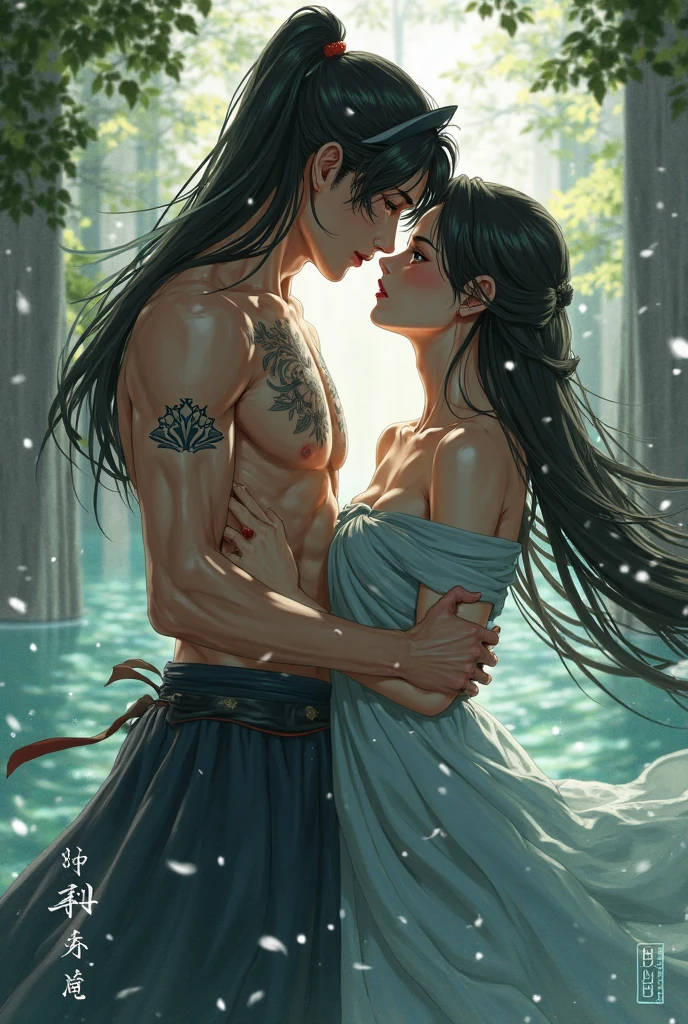 portrait,(NSFW 0.75) (one muscular man and one woman, hugging each other))((touching eachother, kissing))((muscular man, pose)) ,very very big breast, soft nylon sexy , orange , pink ,teal,red, yellow flower colour ,flower design modern light white wedding dress, colorful, flower armor, good anatomy, best quality, (((masterpiece))), high quality, realist, best detailed, details, realist skin, skin detailed, underboobs, beautiful posing under a fairy tale of exotic magic,, girl immersed in water , soaked, meadows background , bokeh effect , chubby , sleeping in bed, t,off shoulder, wearing style,(huge perky breasts, deep cleavage, thick thighs, multi chain jewellery ),(wearing jewellery on )(big buttocks and looking back) white wedding dress