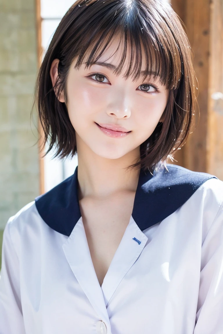 12 year old Japanese girl, short hair, cute, smile