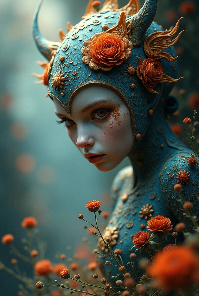 Generate images of creatures with humanoid body structures, But mainly composed of fungal elements. Its head resembles a big head, Dome-shaped crystal spring flower mushroom cap, fanciful, Colorful, Decorated with a luminous speckled pattern. Its arms are long, Flexible tendrils sprout from the shoulders, Able to be as vertical as a human hand. And not legs, It has a single, Thick, The stem is rooted in the ground. Its face is a small cluster, Bioluminescent spheres embedded in the bottom of the lid, Arranged in a way reminiscent of human  features. photo-realism, ultra - detailed, 4K, A high resolution
