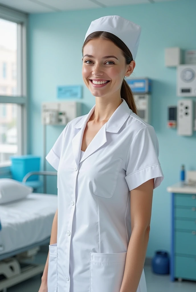infirmiere tres jeune cheveux courts blonds uniforme chambre hopital