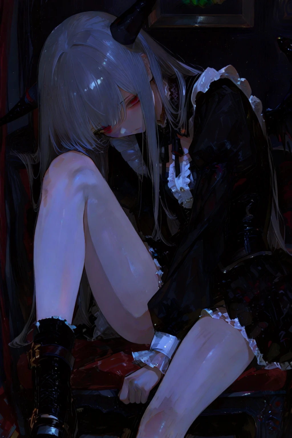 masterpiece, 最high quality, High resolution, Final Fantasy 7、Tifa Lockhart、Black torn clothes 、Black ripped pantyhose、Dark church at night、sexy、Wearing a mini skirt、Thin legs、Big Breasts、Slim figure、high quality CG Tone、Torn black panties、Defeat scene、Losing to a woman、Lie face down on the floor、Surrounded by women、Tattered、Wriggle your body、Clear fluid coming from the genitals