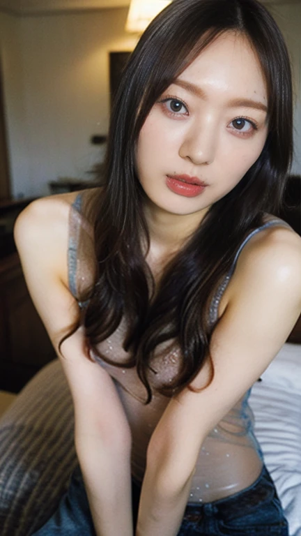 Realistic, Browsing Caution, (On the bed), (Lying down), From above, Black idol dress