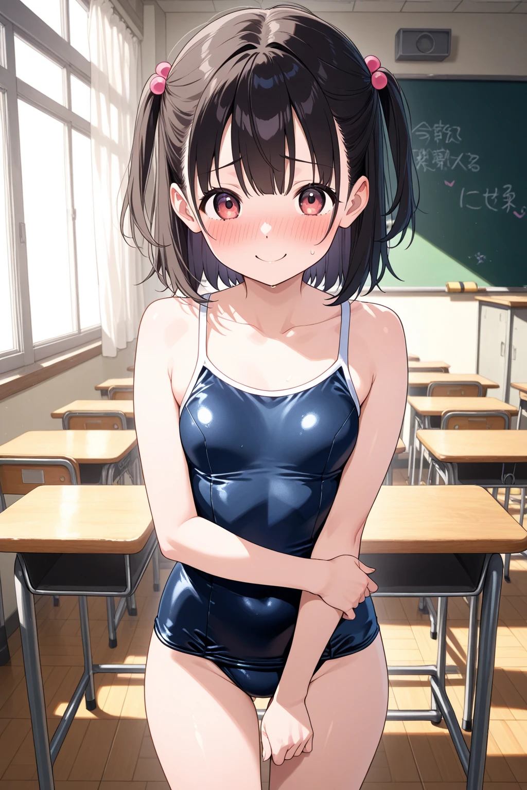 score_9, score_8_superior, score_7_superior,sauce_anime, High-resolution images,masterpiece,Highest quality,,Cute Face,Beautiful Skin,Shiny Hair,Highly detailed eyes,classroom, Jojipan, panties、Idol、18-year-old、kawaii,cute,navy school swimsuit
