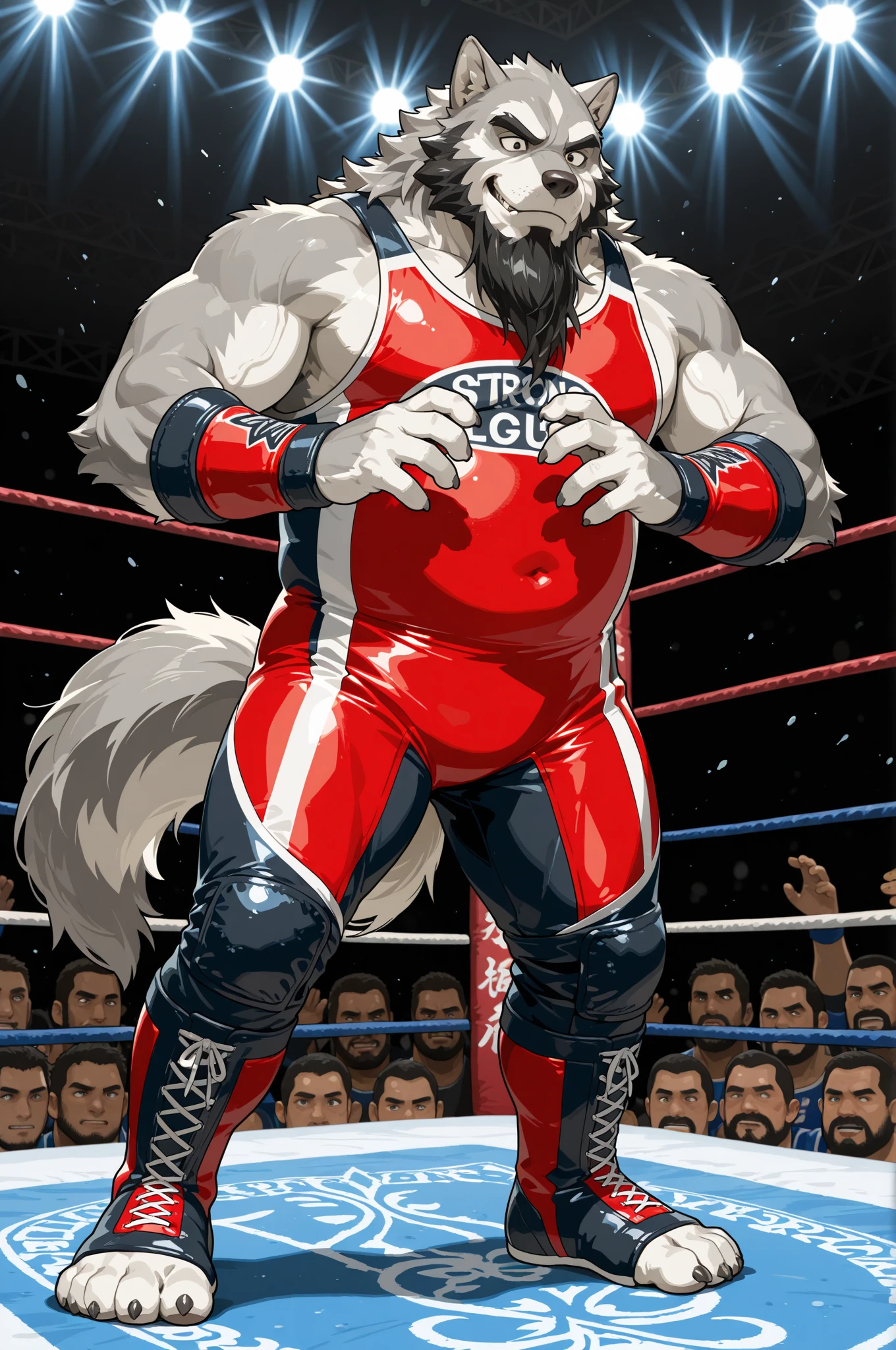 Super muscular adult boar beastman,(wear a sports uniform:1.8),Blindfold,Open your mouth and stick out your tongue,Some guys cum in my face,(Surrounded by red and black erect penises),(a large amount of semen on the face and body,:1.5),night,Outdoor,(Nipple ring piercing:1.5),Brown fur,Black hair and beard,(Deep Throat)
