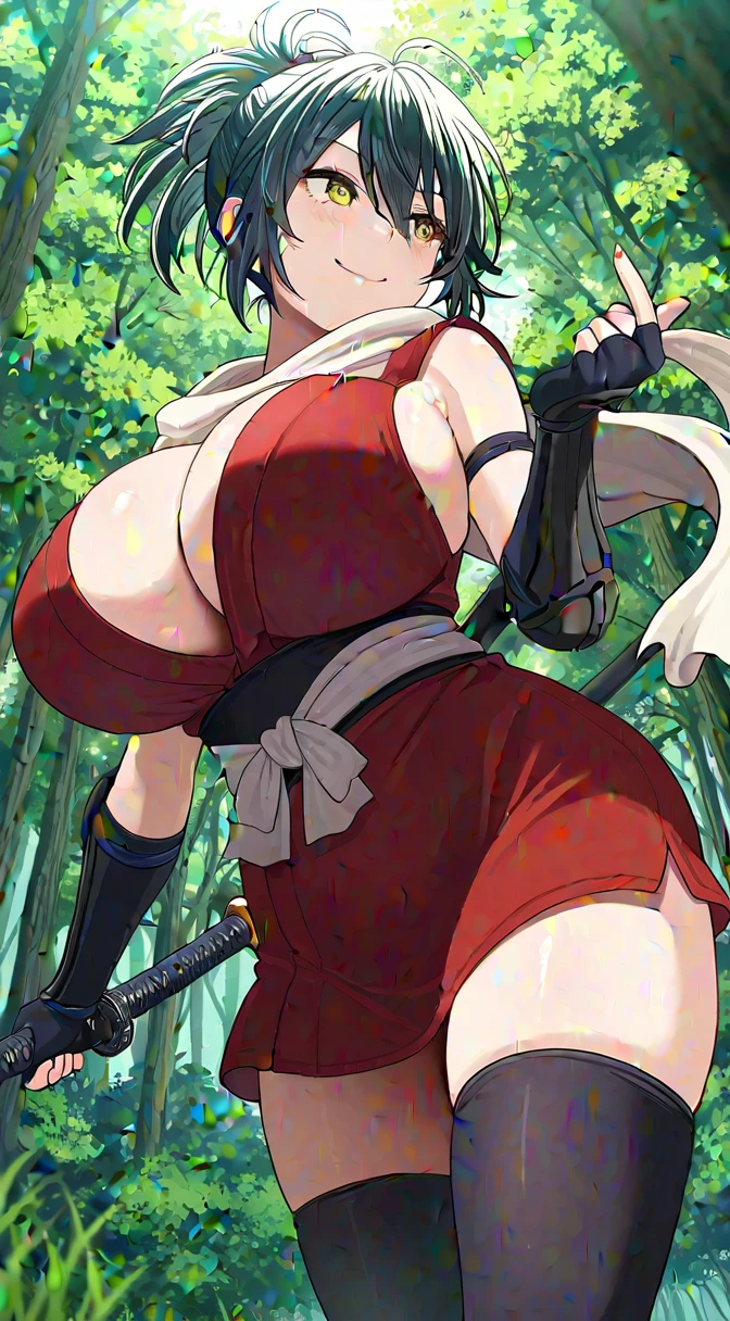 ((best quality)), ((masterpiece)), (detailed), 1girl, sexy
gigantic breasts, black hair, short cut hair, completely nude, embarrassed scream, have a katana, standing on grassland