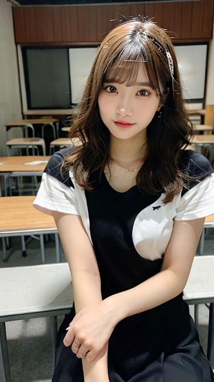 Indonesian girl 17-year-old  Hairstyle Casual,   wearing casual korean rich style  at class 