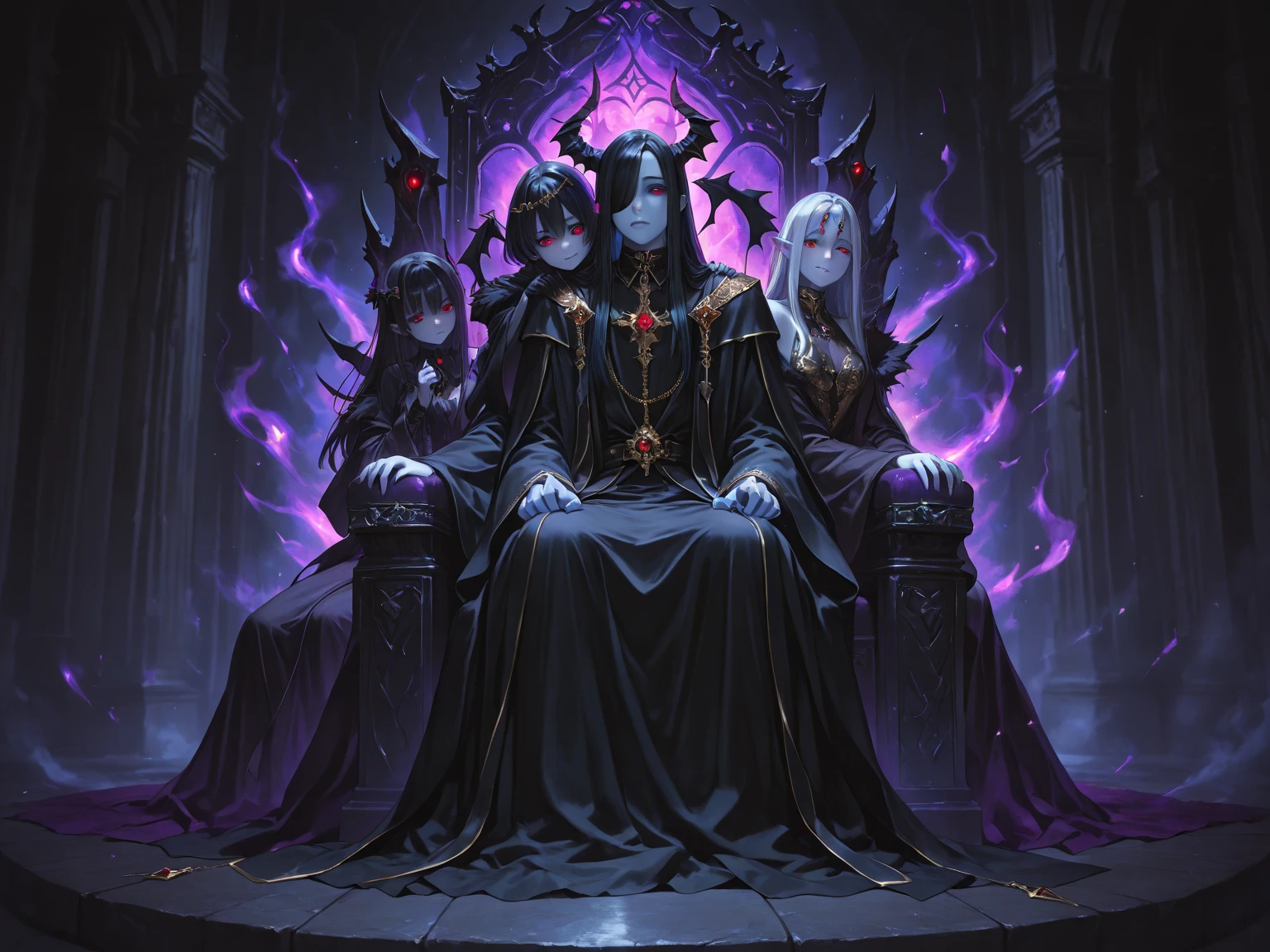 Undead Lady、King、Horror Style、magic、Throne、King、4K、High quality、dark、grotesque、Skull