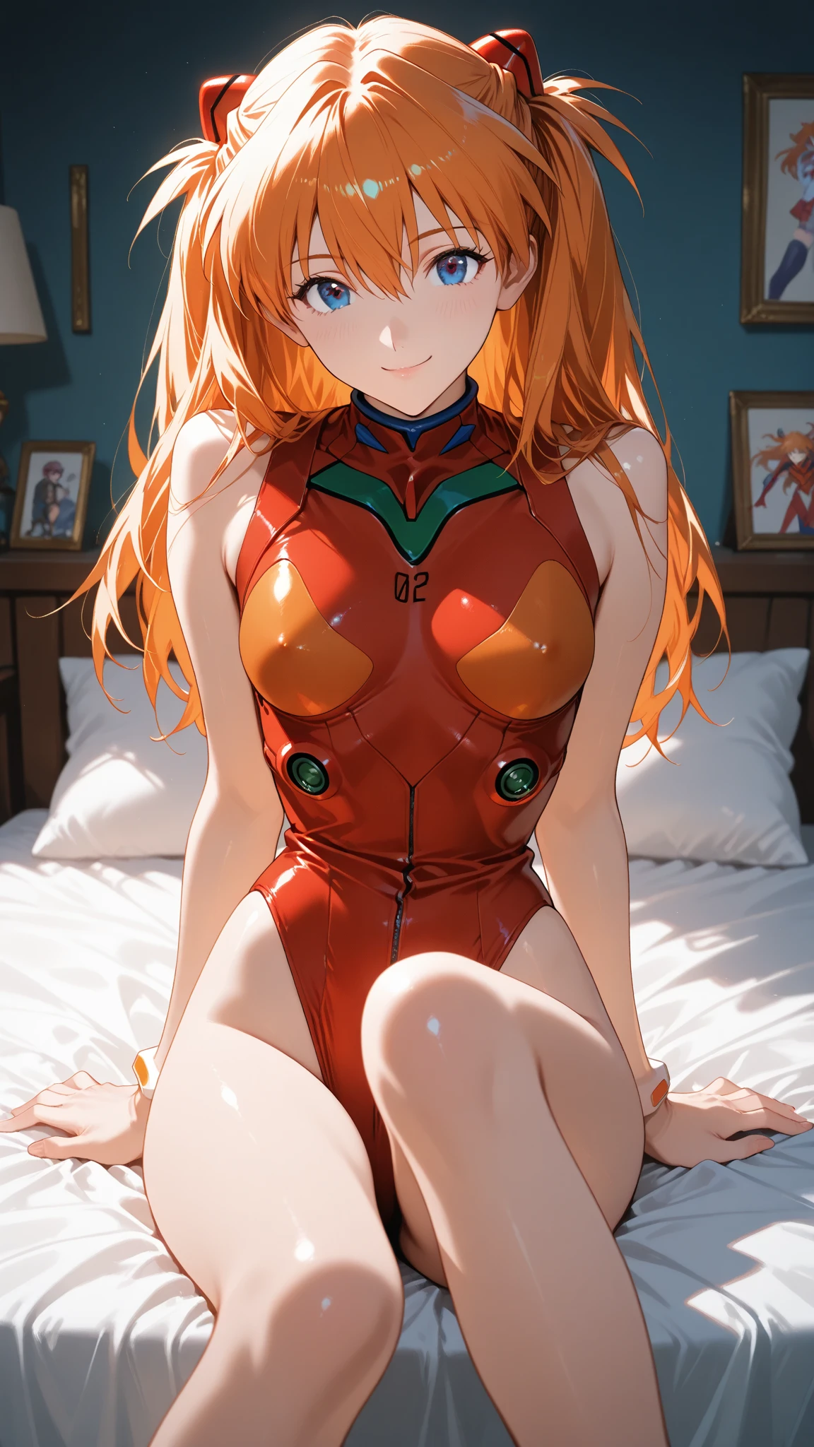 top-quality、Full limbs、complete fingers、one beautiful women、Beautiful Large Breasts、Medium Hair、straight haired、Red hair、(Long sleeve competitive swimsuit with red and navy lines:1.3)、Brown pantyhose、Bold sexy poses、Naughty Poses、Smile、livingroom、sofas、DVR