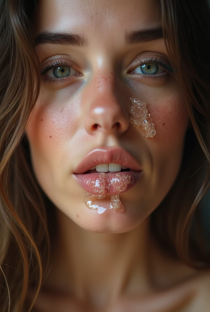 score_9, score_8_up, score_7_up, score_6_up, photorealistic, beautiful blonde, big blue eyes, very big lips, plump lips, amazed, slim, huge breasts, guy cums on her face, cum on face, mouth open, tongue stuck in, mouth full of cum, completely naked, kneeling