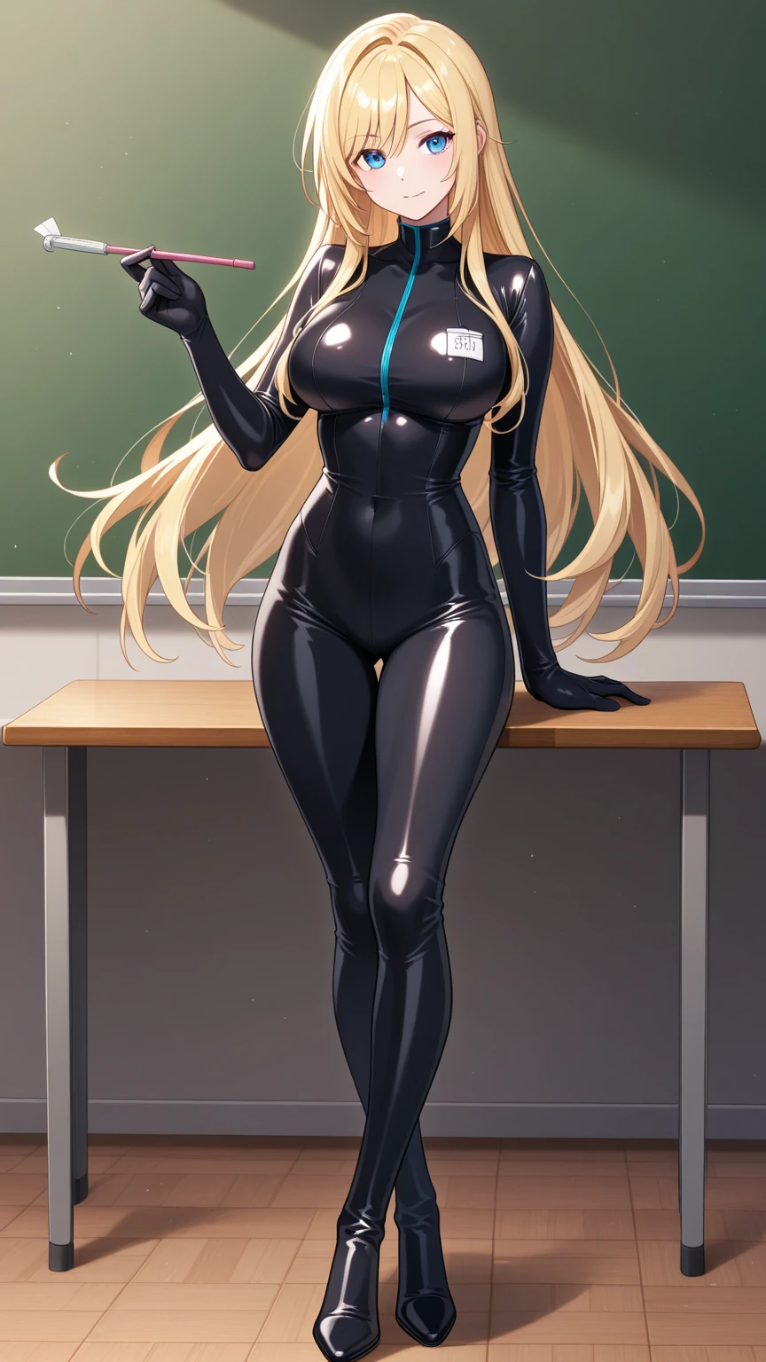 (Masterpiece), (HD), (High Resolution), (Best quality and very detailed), (Perfect ???????), (Fantasy Genre), (Anime style), (Highest resolution and Quality)
{{(1character:60 years Blonde lady milf citizens:(pale skin, blue eyes, straight medium dark blonde hair, beautiful features, absolute beauty and feminity, nice body, beautiful arms, beautiful legs, beautiful hips, big breasts, simple nose, simple lips),(black one-piece swimsuit, orange heeled shoes),(funny personality, clumsy demeanor, naive, smiling gentlely, cheerful pose with cool vibes),(painting classroom, red colored walls, a black colored desk in the back, round windows, night time, lights turned on at the classroom))}}