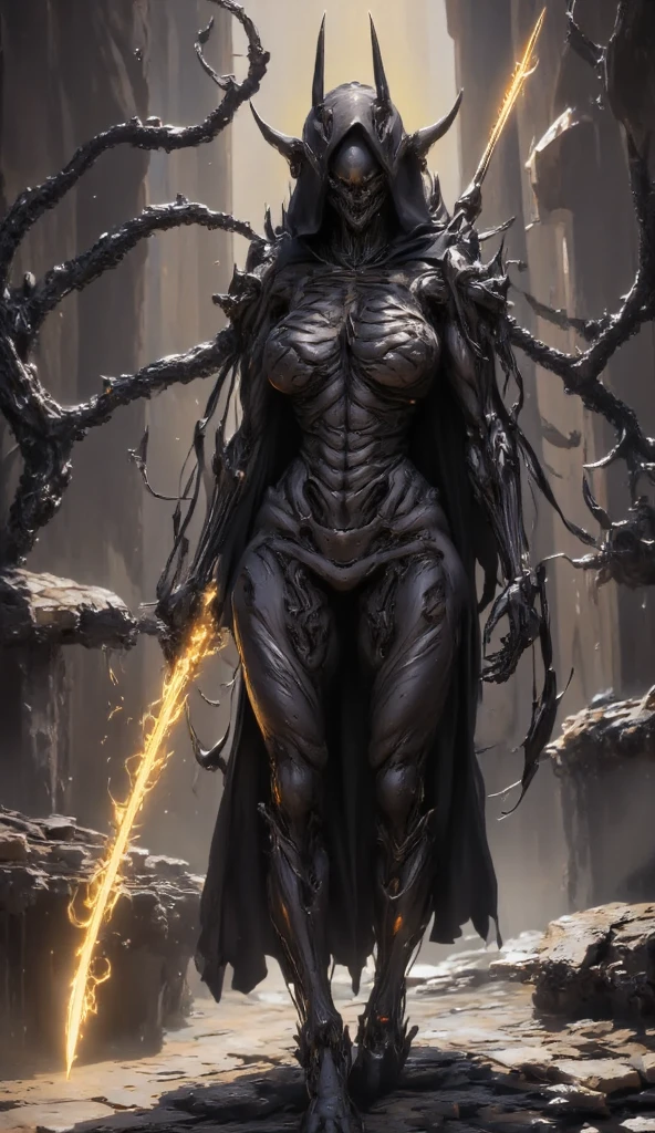 (Award-winning masterpiece:1.5), (incredible detail), (hyper realistic:1.4), (whole body:1.7), (woman grabbing torch and lighting it), (flame illuminating clearing), (brief moment of hope), (creature hesitating and retreating from bright light), (dark forest), (dramatic lighting), (intricate details:1.1)