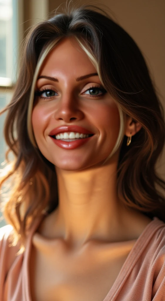 (crying tears) half body ,dark gray background, wide hips, thin waist, toned body 40 year old woman medium sized lips, long eyelashes professional tight white t-shirt, red lipstick , (hand together in front of body loving smile
)) mouth wide, (long length grayish 65%/brown 40%hair) , cinematic film still cinematic photo beautiful woman, pearl necklace . 35mm photograph, film, , professional, 4k, highly detailed . shallow depth of field, vignette, highly detailed, high budget Hollywood movie, , cinemascope, moody, epic, gorgeous, film grain, . Textured, distressed, vintage,clear_sharp_image,1girl,head back,