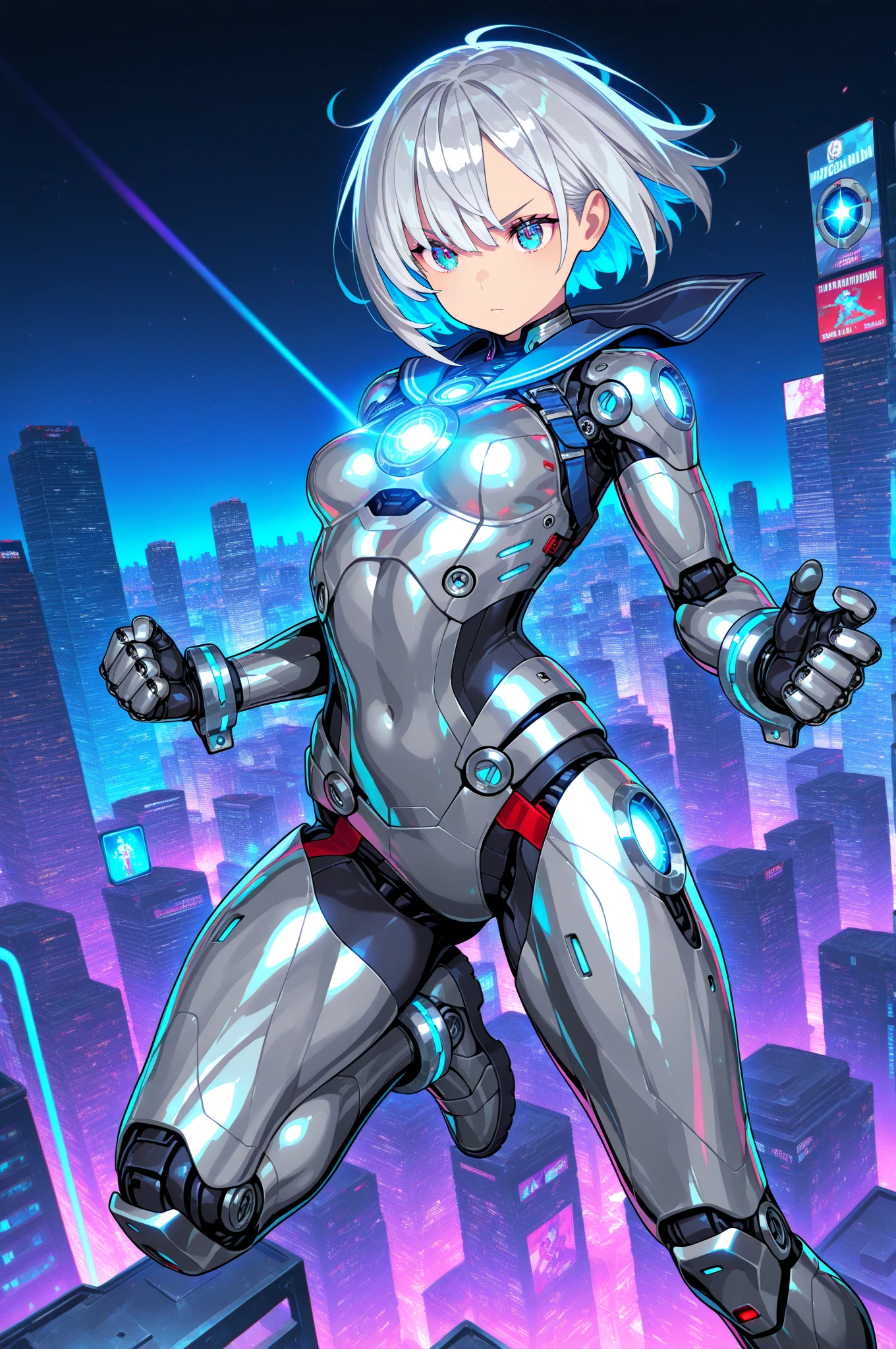 ((masterpiece,best quality, detailed)), 1girl, solo, cowboy shot, outdoors, night, cityscape, starry sky, detailed eyes,
<lora:OshinoOugiV14:0.7>, oshino ougi, gakuran, black gloves, smile, closed mouth, inner colored hair, half-closed eyes,
<lora:mecha_offset:1.3>, (mecha musume, mechanical parts, robot joints, black bodysuit)