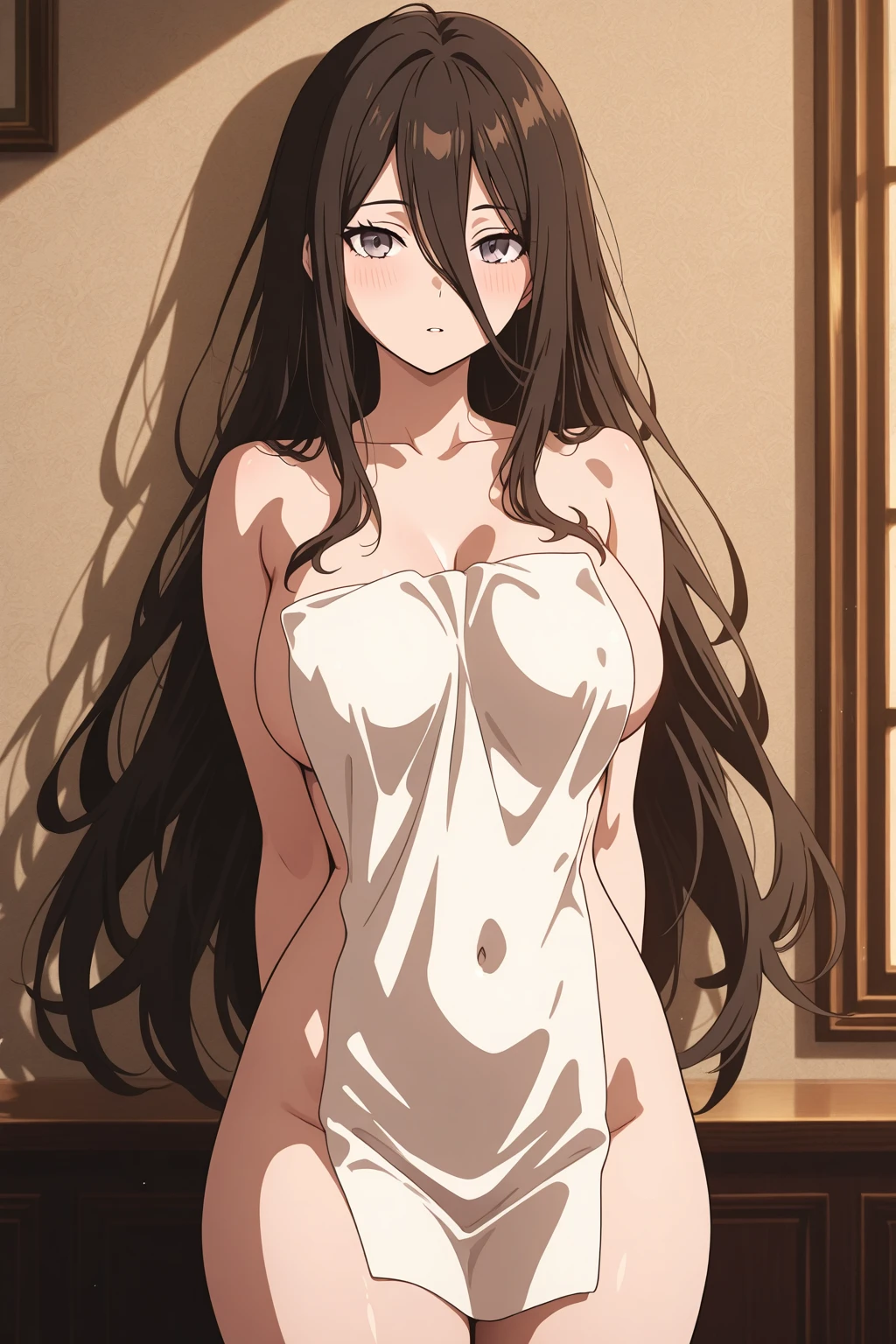 long hair,brown hair,紫色的Eye,very long hair,Silky skin,bride, Wedding dress,Wedding dress,White, underwear, Lace, underwear, , full hand, whole body, whole body图片,Cleavage,clavicle, 1 girl, 25 years old,Young women,beautiful Finger,beautiful long legs,beautiful body,beautiful Nose,beautiful character design, perfect Eye, perfect Face,expressive Eye,Perfect balance, looking at the audience,(Focus on her Face),shut up, (Innocent_大Target_Eye:1.0),Light_Smile, Official Art,Very detailed CG unity 8k wallpaper, Perfect lighting,rich and colorful, bright_front_Face_Lighting,有Light澤的皮膚, (masterpiece:1.0),(the best_quality:1.0), Ultra-high resolution,4k,Very detailed, photography, 8K, HDR, high resolution, absurd:1.2, Kodak Portrait 400, Film Grain, Blurred background, Bokeh:1.2, 镜头Light晕, (Full of energy_color:1.2),Professional photographer, (beautiful,Target_Chest:1.3), (beautiful_Face:1.5),(narrow_waist),Smile, Happy