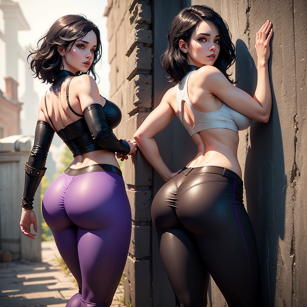 There are two women sitting on a bench talking to each other, usando roupas pretas apertadas, traje apertado, Leggings Pretas, jeans preto extremamente apertado, spandex preto, Leggings pretas, uhd candid photo of dirty, usando roupas simples e apertadas, Leggings, thick thieves, Leggings, roupa apertada, perto de um magro, ajuste apertado, big booty, very sex, roupa marcado, roupa extremamente apertada