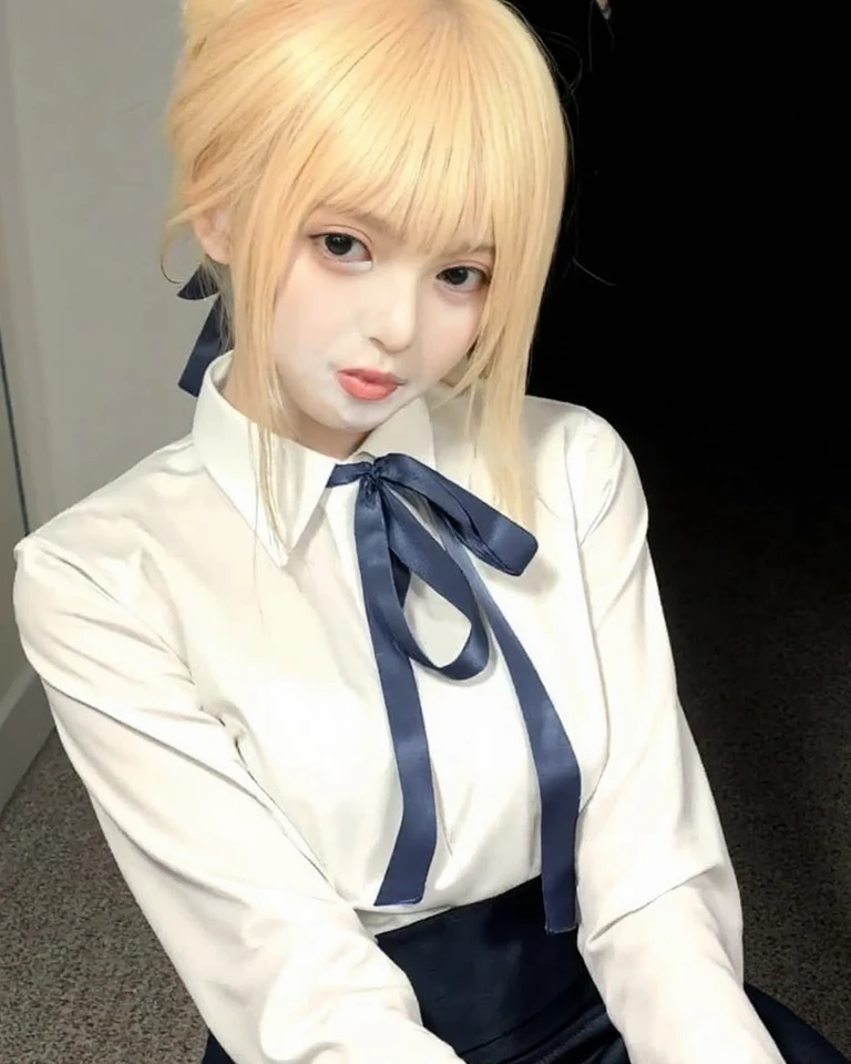 (masterpiece, Highest quality, chromatic aberration)（Femboy, otoko no ko）（Detailed face、A shy smile）Award-winning portrait、,Big penis、３０age、（（Capture the whole body））、Blonde Short Hair、White blouse、Black tight long skirt、Black tights、Small Tits、Slender and small waist、Browsing Caution、good、Strong ?????、??? changer、View your viewers、（（The crotch area of the skirt is bulging out in the shape of a ?????）