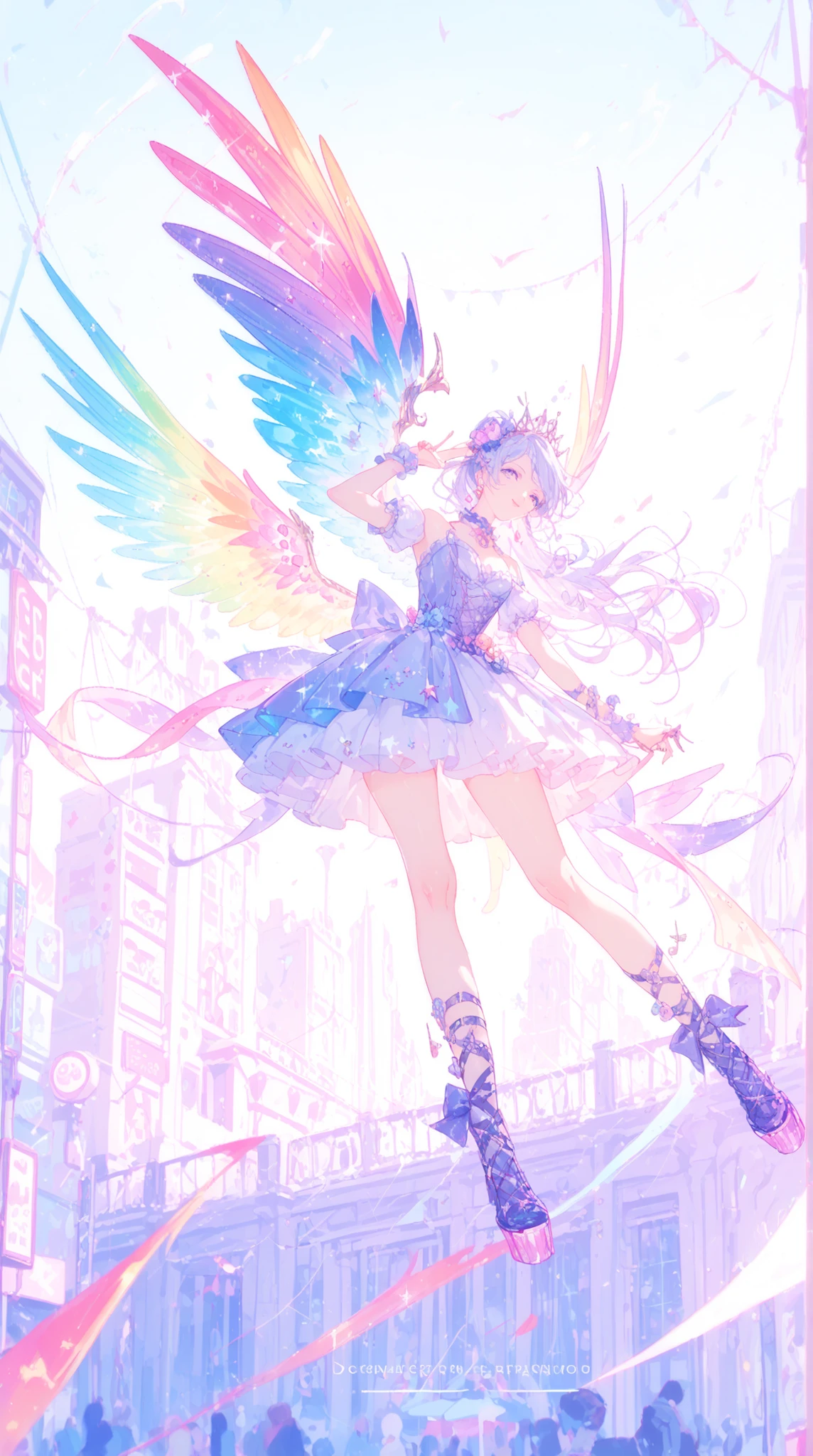 ultimate image quality, Perfect Depiction, Idol Witch, Decora Fashion, Neon Light Magic, colorful wings , Sweets Motif Decor, Electronic Music Aura, Urban Background