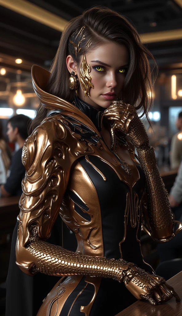 Wide angle shoot of a beautiful woman, scorpion-feline hybrid, extremely detailed, photorealistic, 8k, hyper-realistic, intricate details, striking features, feline eyes, sharp scorpion claws, dynamic pose, ethereal, mysterious aura, dramatic lighting, cinematic, moody colors, deep shadows