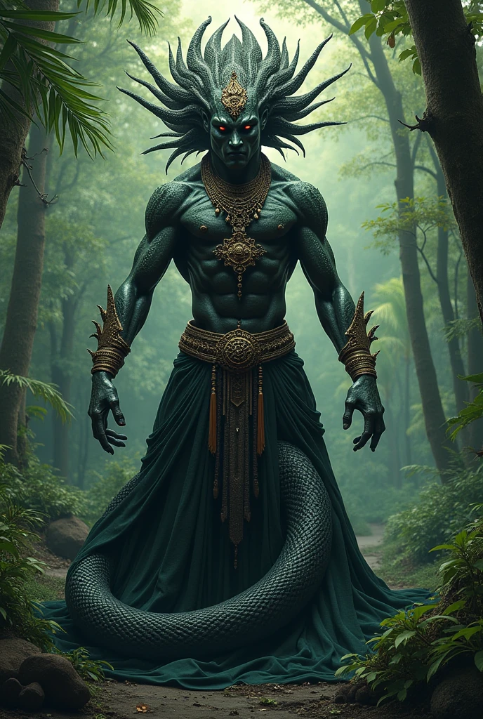 ((best quality)), ((masterpiece)), (detailed), (((male))), ((((man)))), ((( blue skin))), (((elf))), (purple eyes), ((((black hair)))), (((black tunic))), (elven palace background), (long hair), (((brown dragon behind))), (full body), (perfect eyes), (strong body), (((witchcraft))), (((ultra realistic))), (((prince))), (((jungle background)))