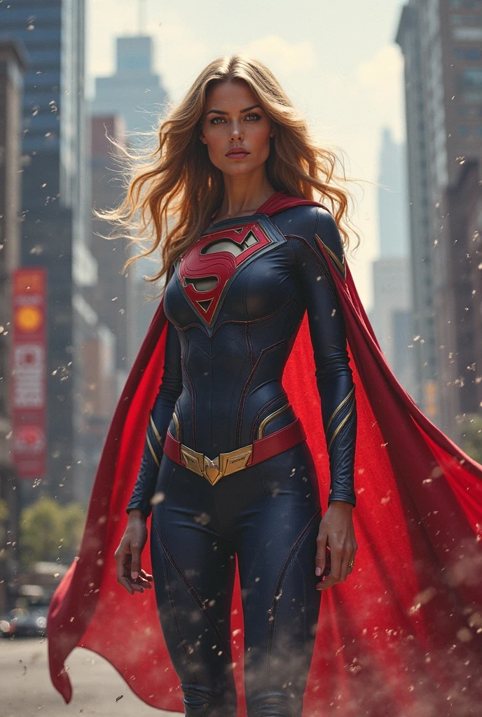 8k, best quality, real picture, intricate details, ultra-detailed, ultra highres, depth field,(photorealistic,realistic:1.2), masterpiece, photo of 1girl, Supergirl, superhero, arms on hips, realistic, red cape, bodysuit, red skirt, red boots, pantyhose, blonde hair, lips, long hair, solo, ruined city background, Nikon d850, film stock, photograph 4 kodak Portra 400 camera f1.6 lens, rich colors, hyper realistic, lifelike texture, dramatic lighting, unreal engine, trending on artstation, cinestill 800, (lying on back:1.9), (close eyes:1.6), (unconsciousness:1.9), (painful), (defeated from fighting),