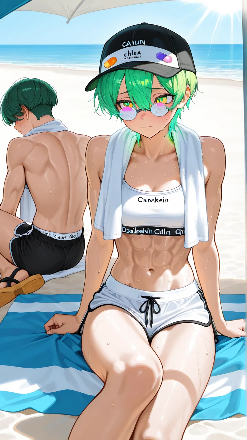 score_9, score_8_up, score_7_up, source_anime, flat color, BREAK, solo, shexyo, 1boy, shota, dark skinned male, genshin impact, kuki shinobu, indoors, shorts, ftm, genderbend, genderswap, looking at viewer, sitting, couch, crop top, smirk,  oiled up, lubed up, oily body, oily tummy, seductive, spreading legs, imminent sex, pov, male, masculine, bara, muscular 