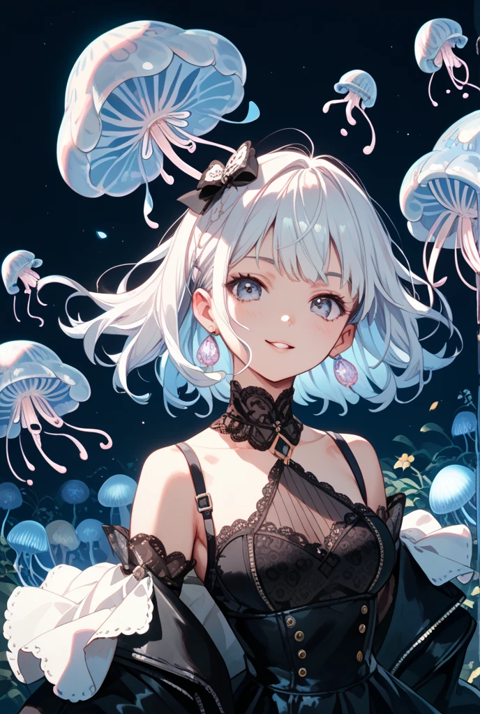 Short yellow hair，White dress，bandagens，Purple eye，jelly fish --auto