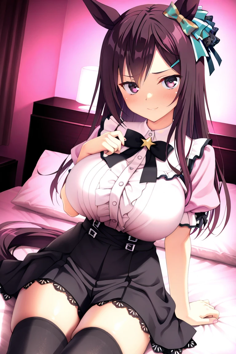 G-Cup masterpiece highest quality High resolution Big Breasts panties I asked her to show me her underwear while making a disgusted face. sexy Adult female pink black white Glaring eyes Mouth slightly open Spread your legs and show your panties Contemptuous Eyes Condescending eyes
