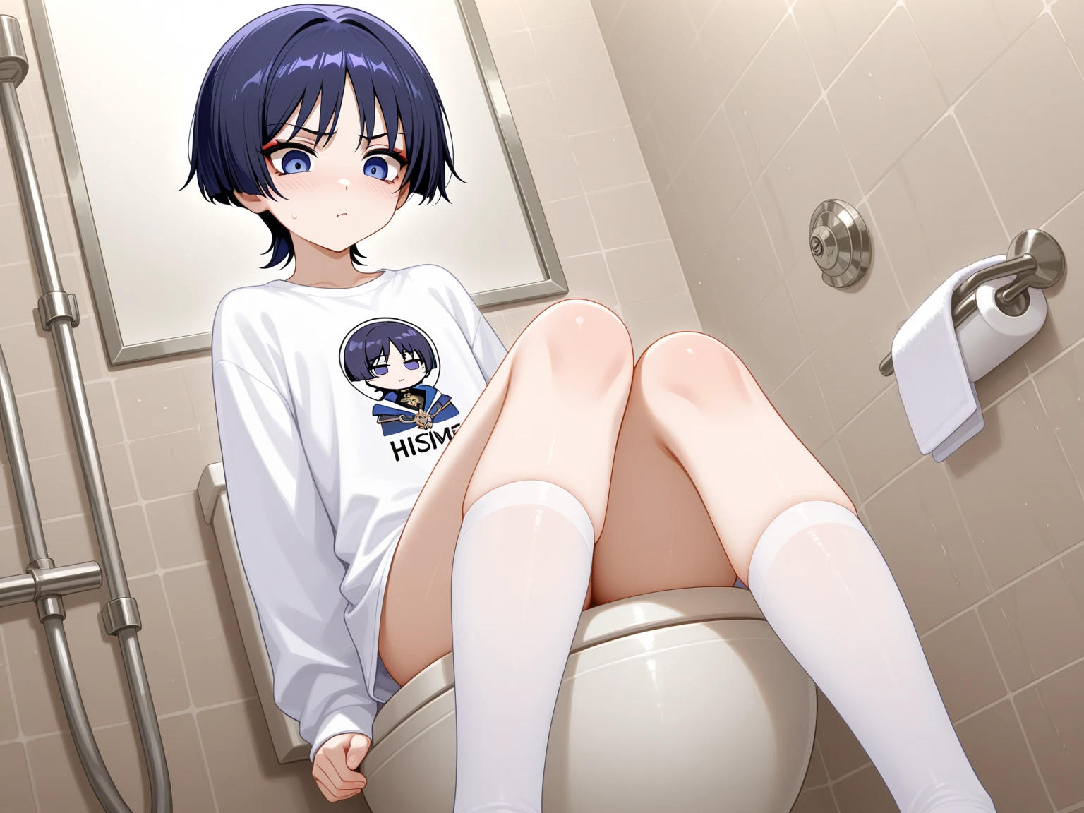 (((best quality, highres, masterpiece, uncensored, high quality, ultra detailed, extremely detailed CG, hiqcgbody, beautiful face, beautiful eyes, extremely awesome detailed CG unity 8K HDR wallpaper, perfect anatomy:1.1))), (extremely awesome detailed realistic, extremely awesome detailed 3d:1.0), (((Uncensored, nsfw,1girl, sex slave))), (1girl, (((navy blue hair, blue inner, dread hair, sideburns, shiny hair, short su hair, (ahoge), (crossed bangs:1.3), long hair)))), (((((cassock, , clothing aside, see through))))), (((policeman, picha))), (((((extremely awesome detailed deep-silky-healthy-lackwarm-foundational-baby face))))), (((((after sex, clitoris, pussy, anus,(spread legs), arms behind head, happy, blush, spoken heart, aroused, (vulgarity, heavy breathing, fucked silly, trembling:1.2), (completely nude, pussy juice, sweaty skin, steam, smelly:1.2),cowboy shot, front view, pussy focus))))((((toilet use, panty pull, toilet, restroom, panties above knees, panties below knees, sitting, bottomless, pants pull)))), caughtpeeing, (pee, peeing), peeing self