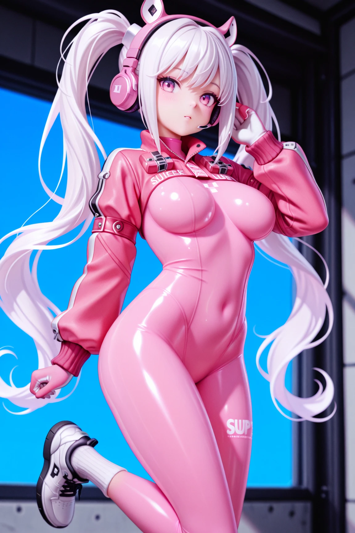 one,8k highly detailed, casual games, , 3D art style, half body photo,white background,big eyes,cute,model pose,mature woman,solid color background,long hair,laugh,(((white background))),((Cyberpunk latex miniskirt )),cyberpunk style,show your belly,face shot,白色long hair, ((Spread your legs and show your pussy))