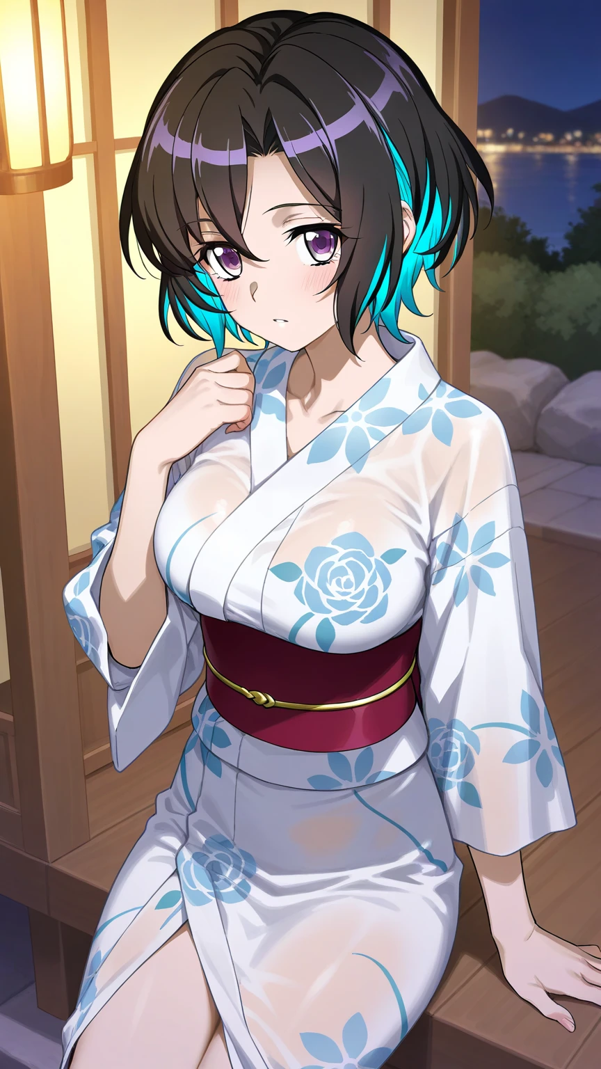 1girll, 黑The eye,Black skin,sportrait, photorealestic, white shirt (Onsen), side-lighting, the wallpaper, NSFW,Leaking out of the shoulder