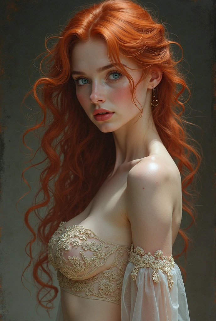 ultra realistic, photography, long red hair, girl, 24 years old, hourglass figure, perfect body, Flirty look, natural medium breasts, wearing a pink opaque top, cleavage, she has pink glossy lips, long eyelashes