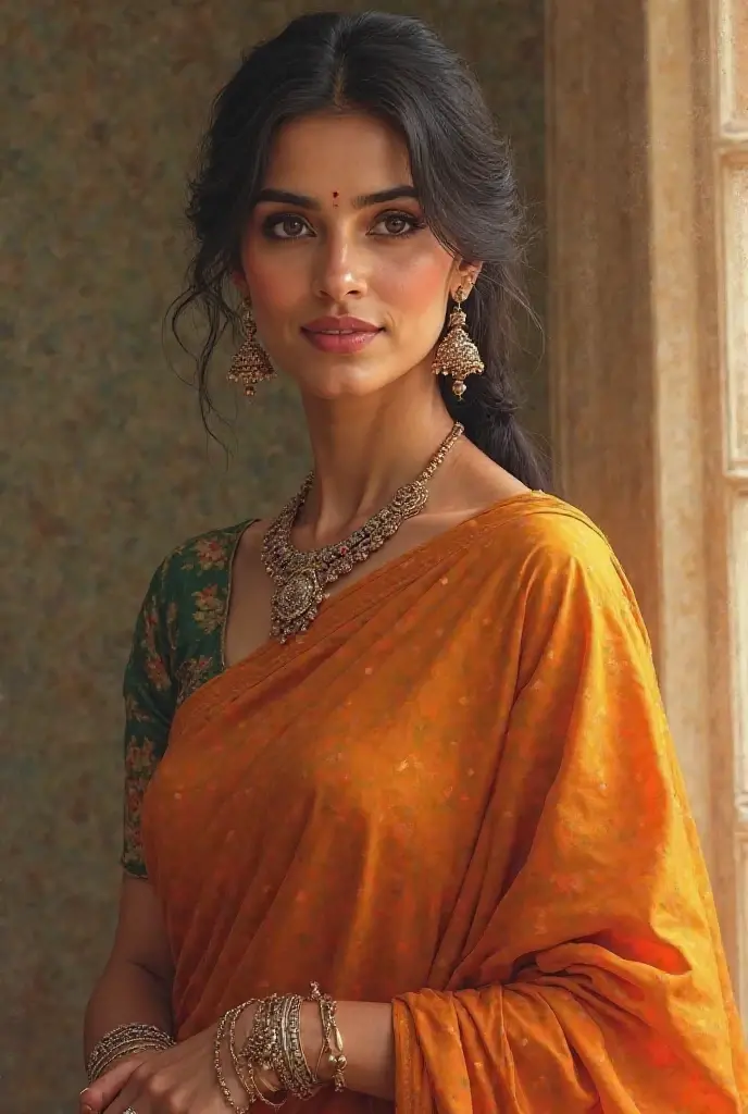 An indian actress full body picture sitting 