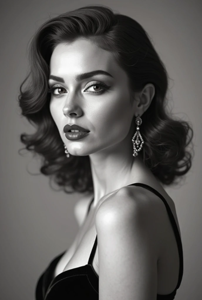 A glorious confident woman, Luxury Vintage Fashion House, 1920s Hollywood style, hyper realistic black and white photography, in the style of shiny swarowski crystals.