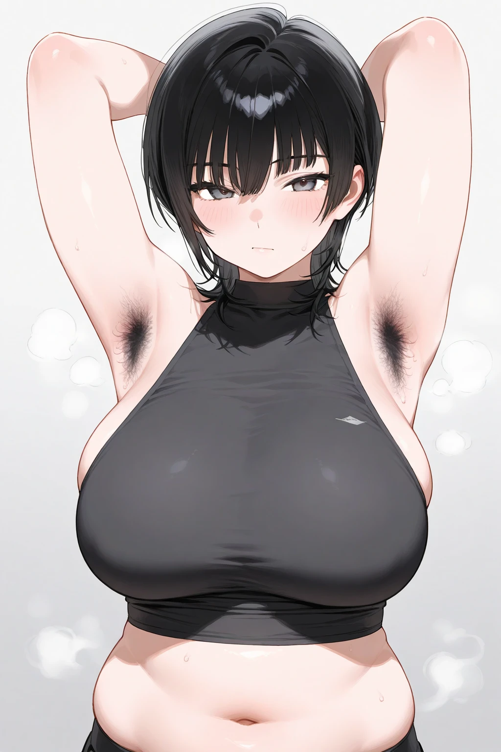 masterpiece, best quality, 1girl,spread gesture,finger, spread_armpit, blush,armpits,sweat,arm_up