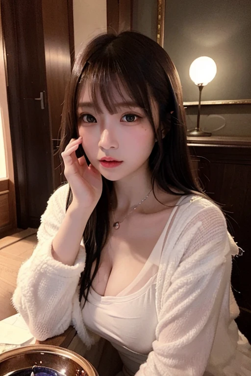 Random mode、Top quality、Extremely high accuracy、(reality:1.5)、1 girl、Sweaters、(Long-haired:1.2)、(Huge chest:1.2)、ryokan、Looking at viewert、Closeup、Full body espian、bad eyes、Embarrassed face