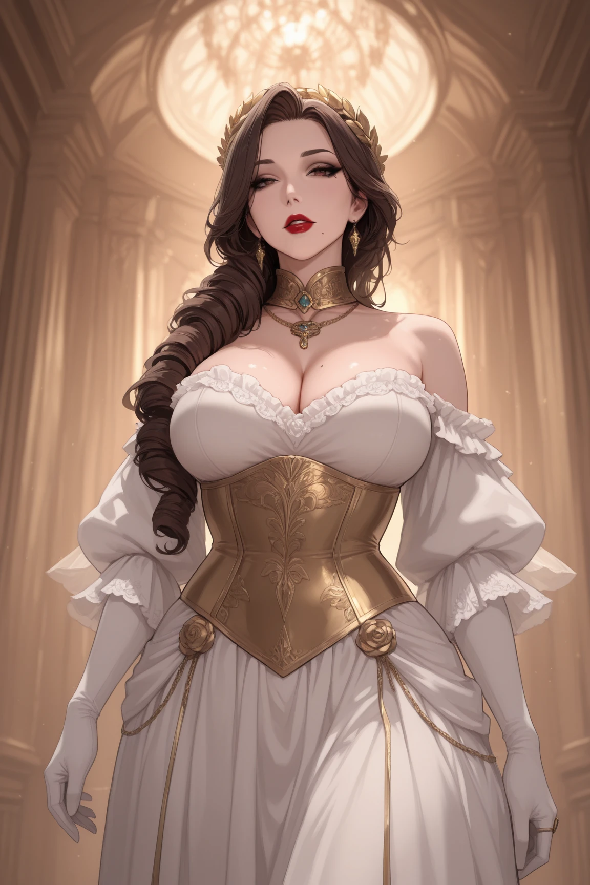 ((anime artstyle)),(Masterpiece),(Best Quality), (Super Detail),((Very Delicate and Beautiful)),cinematic lighting,1 girl,((full body portrait)),((standing in garden)),((solo)),(((1 fairytale princess in gorgeous embroidery and jeweled extremely gorgeous princess rococo ballgown with voluminous full length hoop skirt))),an hourglass waist,padded and corseted bodice,(((huge crinoline hoopskirt))),long train,((gorgeous embroidery and jeweled)),voluminous frills,See-through,(gorgeous embroidery and beautiful lace),(((extremely gigantic tits,skindentation))),cleavage,((large amount of straight hair,extremely voluminous Straight long Hair,Very Long Straight Hair)),(finely detailed face and eyes),clear pupil,extremely gorgeousfull hair ornament,(bling-bling jeweled extremely gorgeousfull tiara),(bling-bling gorgeous gemstone jewelry),gorgeous long veil,((opera gloves)),(beautiful background),(full body),((gorgeous embroidery and jeweled extremely gorgeous princess rococo ballgown with voluminous full length hoop skirt))