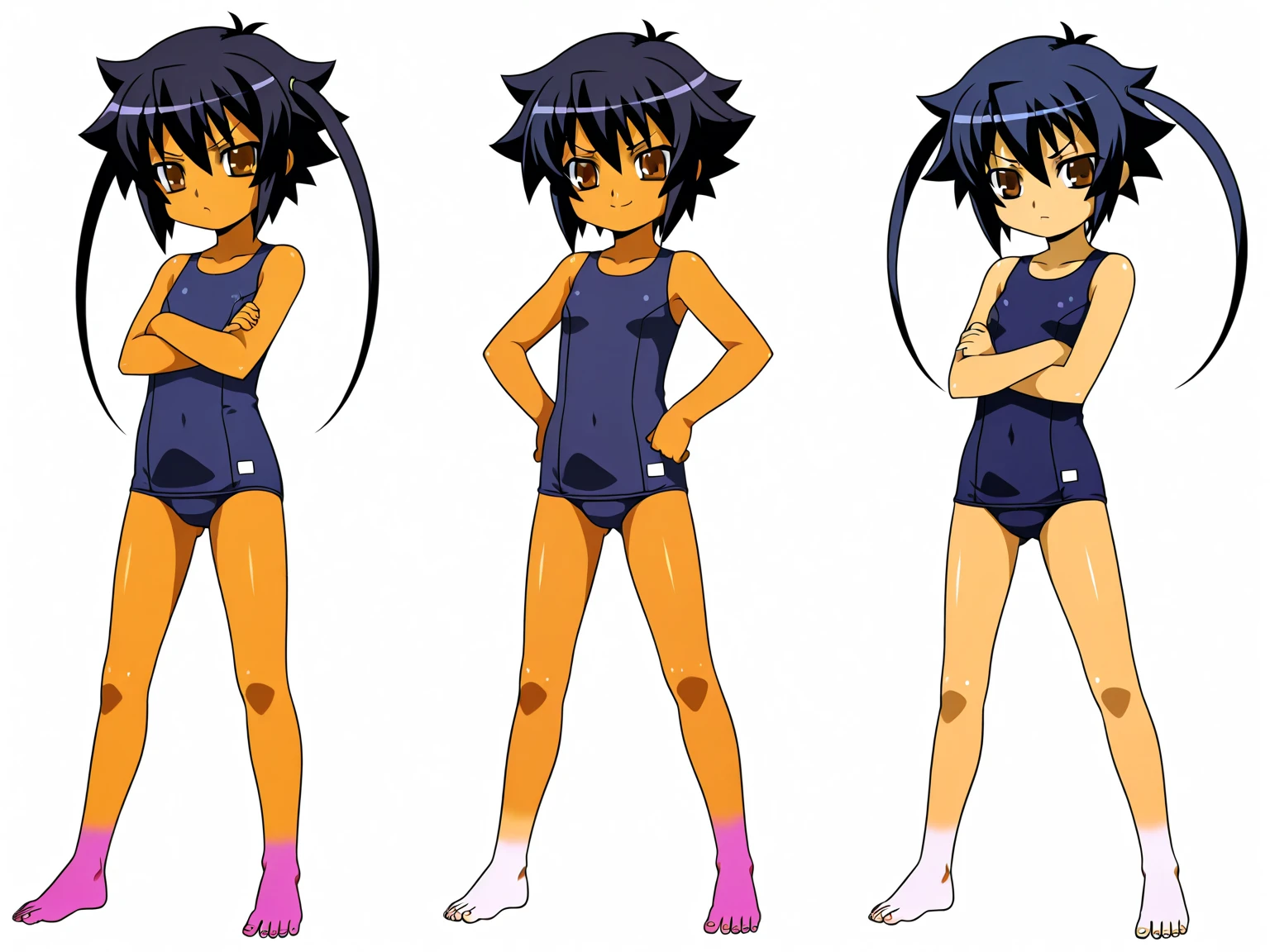 スイレン(ポケモン),nude, ,spread both legs,arm behind head,flat chest,, squat exercise,whole body(from the top of the head to the toes),,female Bodybuilding,1 girl(Central photo).