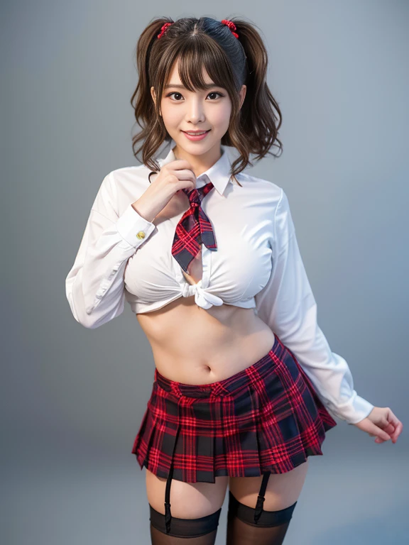 One girl, Very cute face, Great face and eyes, (Highly detailed eyes, Highly detailed face), (Ultra-realistic, High resolution), (Highest quality:1.4), RAW Photos, (Realistic, Photorealistic:1.37), Professional photography, Cinematic Light, (Lace bra:1.25), (Great breasts:0.8), (school uniform, Pleated mini skirt:1.5), (Uniform with open chest), smile, Sitting, Spread your legs wide, Look at me, Plein Air, city, Christmas tree, Christmas lights, Christmas decorations,