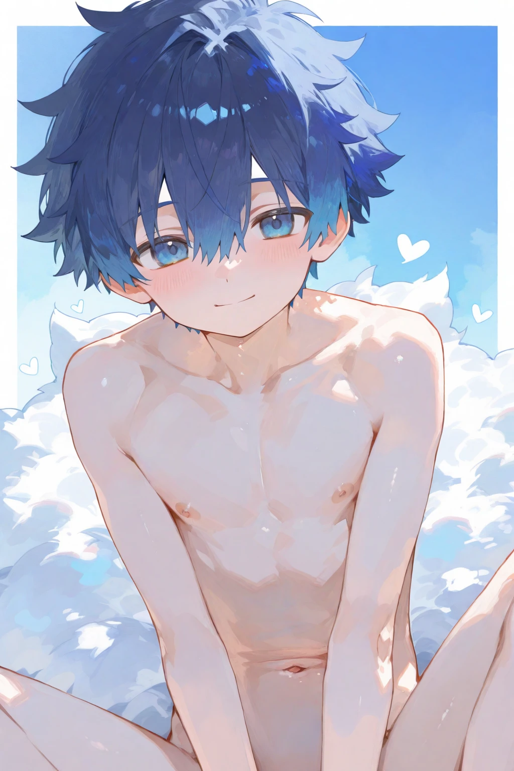 beautiful, (chubby), (very short hair), (pudgy face), (naughty), ((high school students!), (handsome), (thick), (overweight), beefy, (nipples), (cute), (little brat), (naughty brat), (へそ), ぽっちゃりした体, 汗ばんだ体, (臭そうな体), (naked), (nude), (sexy), (つぶらな瞳), (blue eyes)
