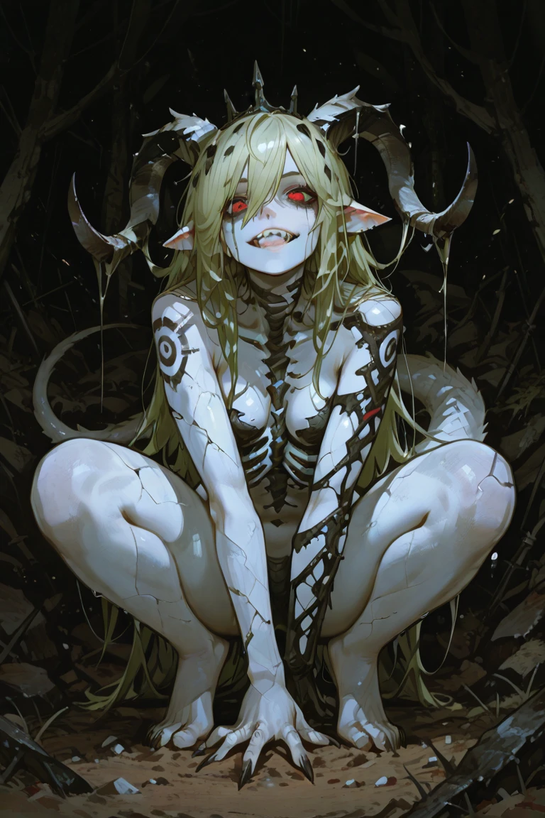 ((Grotesque expression, Best masterpiece, Perfect quality, Ultra detailed)), A skinny nude girl with flat-bust is parasitic. Parasites are parasitic her. Chrysalises are writhing inside her body, Scratched body, Teared skin, Bloody wounds, Decayed limbs, Parasites, Parasitic, Infection, Infest, Surrender, Larva, Maggot, Fleshy, Grotesque