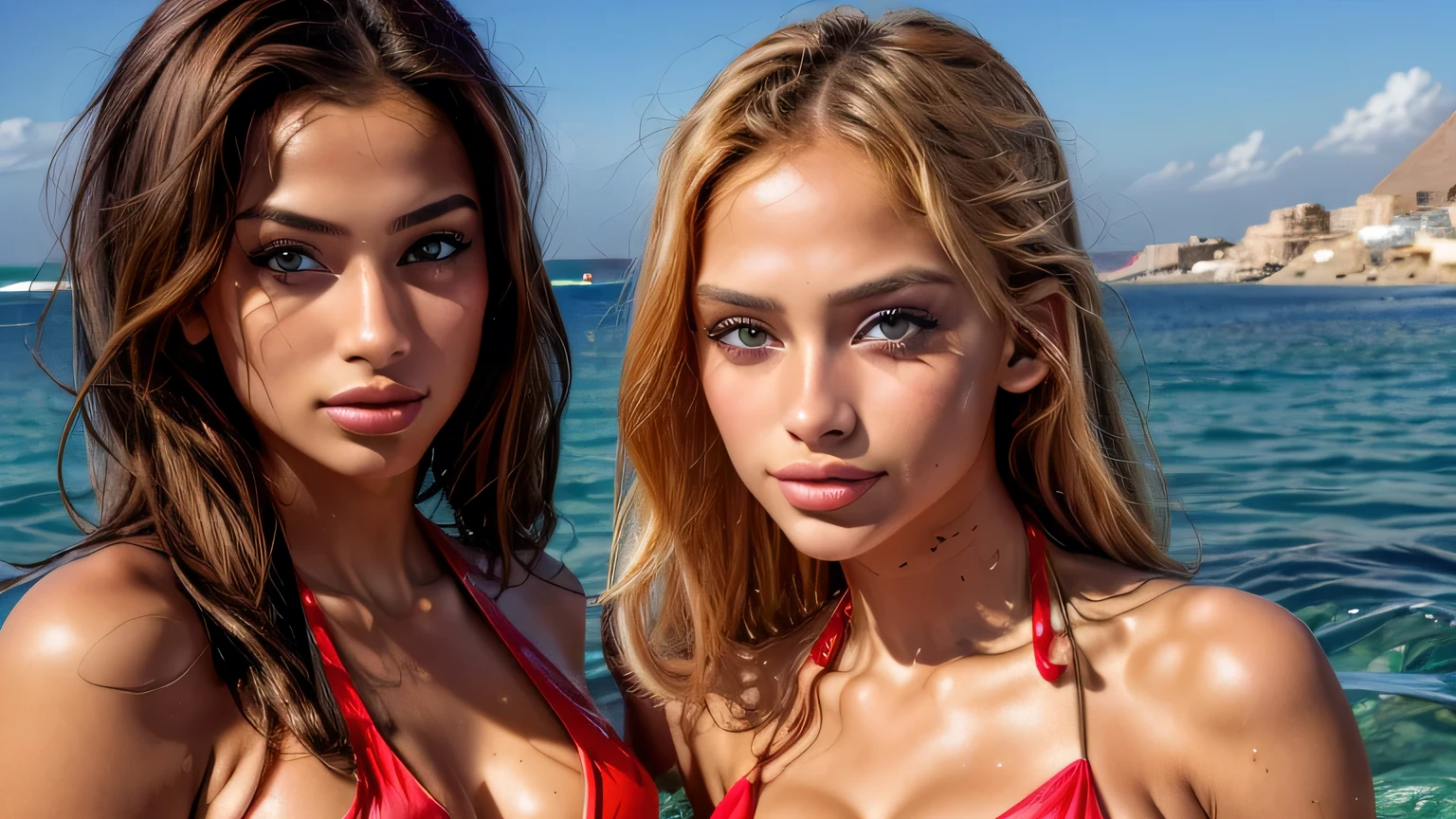 Two women sitting on the beach in a bikini and one wearing a watch, dois modelos no quadro, Modelos de 5 0 0 px, Alena Aenami e Lilia Alvarado, posando em uma praia com o oceano, Duas meninas, na praia, bottom angle, boutinela bikini, inspirado em Elsa Bleda, Directed by: Elsa Bleda, Foto RAW de uma paisagem, pequenos detalhes, fotorrealista,
foto ultrarrealista,
8k uhd, dslr, soft-lighting,
alta qualidade, grain of film, Fujifilm XT3,
obra-prima, Blonde woman top posing for a photo in a studio,
mulher loira bonita, mulher loira, Blonde and attractive features,
loira mulher jovem bonita, menina loira bonita, uma loira linda,
Menina sexy com cabelo loiro longo, mulher loira nova,
longos cabelos loiros e olhos grandes, modelo feminino bonito,
cabelos loiros e olhos grandes,
sorrindo, calcinha preta pequena, anjo,
obra-prima, melhor qualidade, alta resolução: 1.4),
1girl, anjo, textura dos poros da pele, cabelo loiro, HD, fotografia, filme,
cinemactic, corpo inteiro, realista, (8k, foto RAW, melhor qualidade, obra-prima: 1.2),
(realista, foto-realista: 1.33), melhor qualidade, olhos detalhados azuis,
bonito,detailed hands, pes detalhados, natural lightting, profundidade de campo,
grain of film, pele enrugada,
sharp looking portrait,pernas detalhadas e realista de uma mulher,
Detailed and realistic hands of a woman,
mulher sorrindo, sorriso lindo.