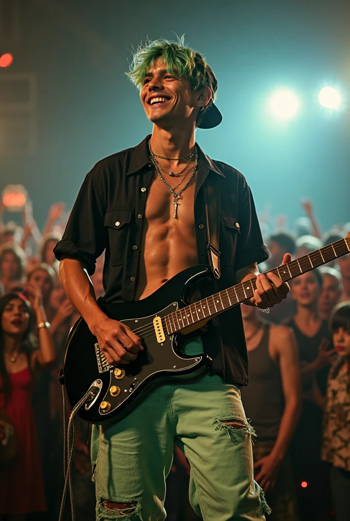 highly detailed  full body photo of a naked boy band,  young male performer only wear necklace, a singer and a guitar player and a drummer,  lean, thin, skinny, slim, (naked on stage),  penis, bare chest,  naked man, navel hair,  (well defined face, gentleman:1.3 ),  (detailed face), (perfect detailed eyes, focus on eyes, bright eyes:1.1), focus on face, middle age, father, powerful, raw, 8k uhd, high resolution, DSLR, high quality, Fujifilm XT3, award winning, masterpiece <lora:jasonBateman_10:0.4>