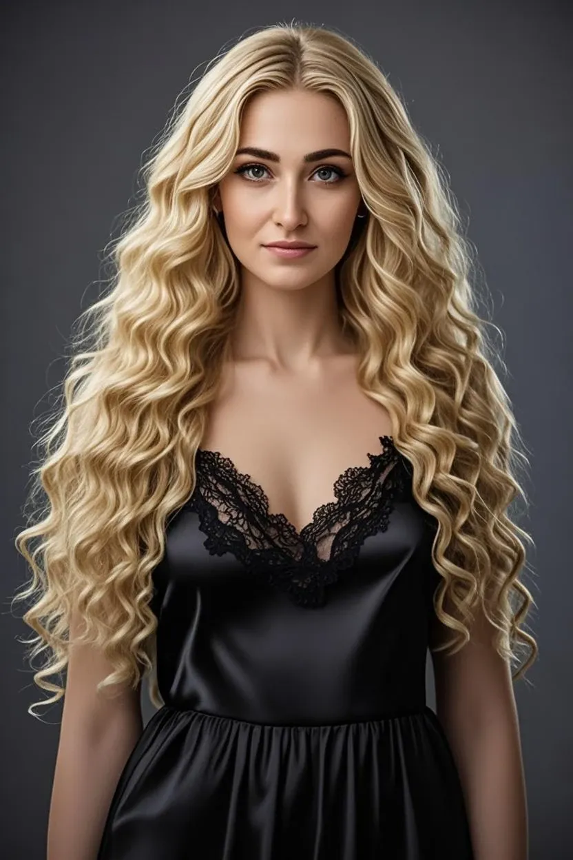 Realistic blonde woman with wavy blonde hair, slim body dancing funk, sensualizing 