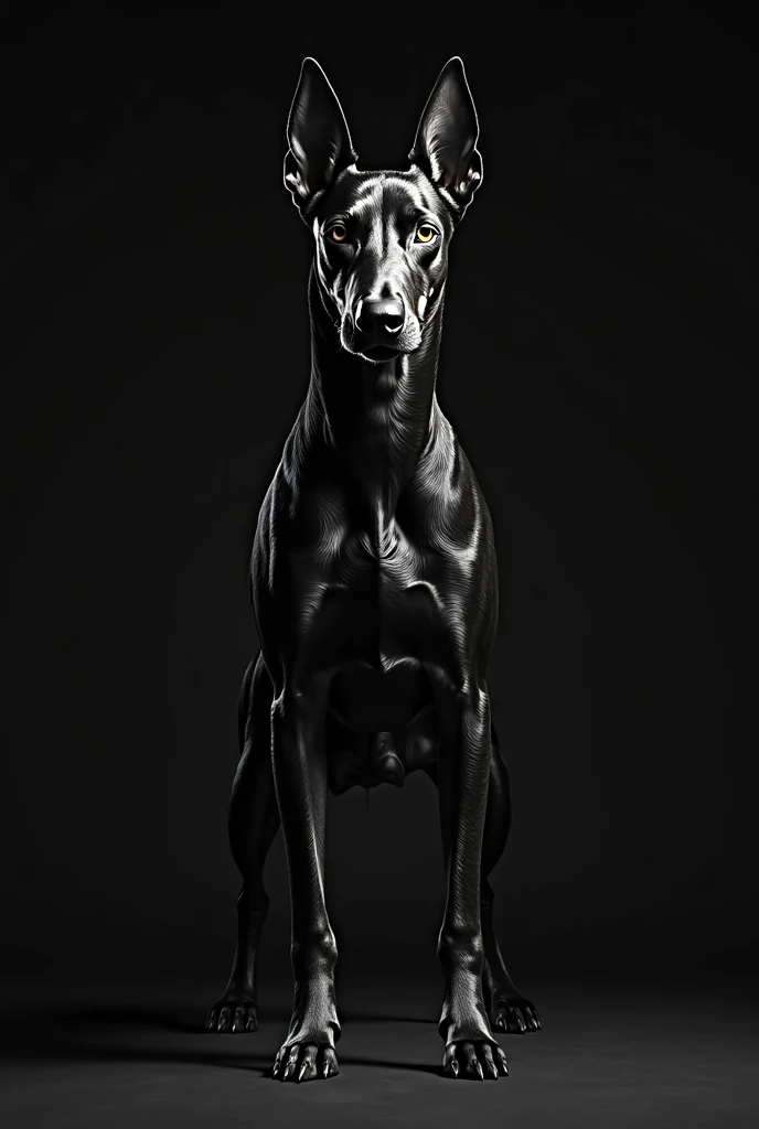 "Create an intense and dramatic scene featuring a fierce Doberman with a sleek coat and piercing eyes, positioned in a powerful stance. Next to it, depict a stylized dragon with intricate scales and fierce claws, both creatures exuding a sense of strength and dominance. The background should be dark and moody, enhancing the aggressive nature of the Doberman and the mythical presence of the dragon. Use dynamic lighting to highlight the details in both creatures and create an atmosphere of tension and power."