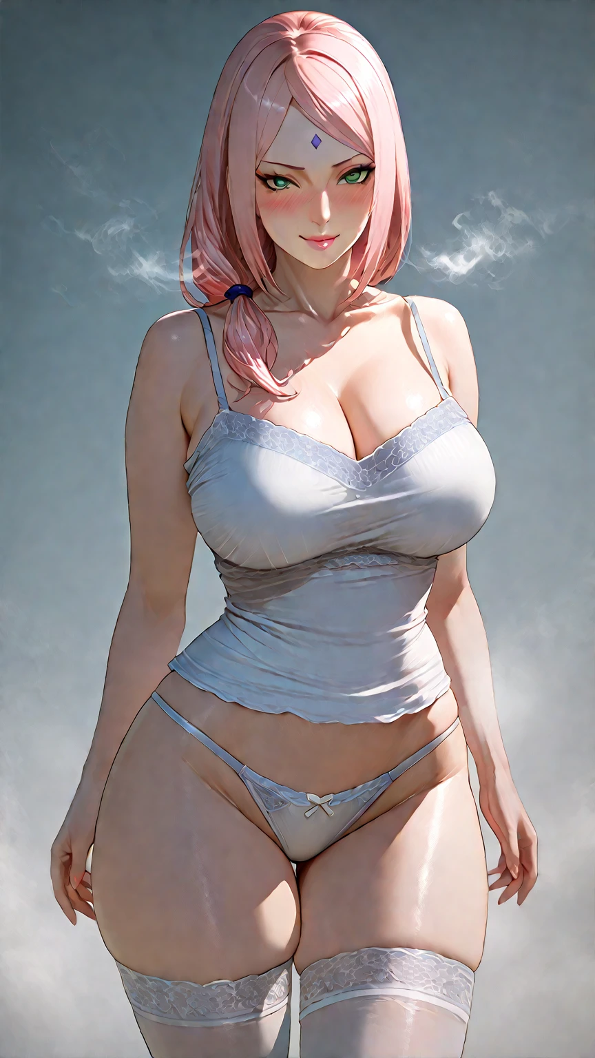 (best quality,4k,8k,highres,masterpiece:1.2),ultra-detailed,(realistic,photorealistic,photo-realistic:1.37),feminine,pink hair,pink eyes,beautiful detailed eyes,beautiful detailed lips,smiling face,voluptuous body,busty,attractive,sexy girl,seductive,curvaceous,((sweat flushing)), (Tongue out:1.2), Open mouth, (saliva:1.2), throat, tongue sticking,((very oversize white shirt, buttoned white shirt, white open shirt)),pale skin,(kneeling:1.2),black lace panties,erotic pose,decorative school background,soft lighting,vivid colors
